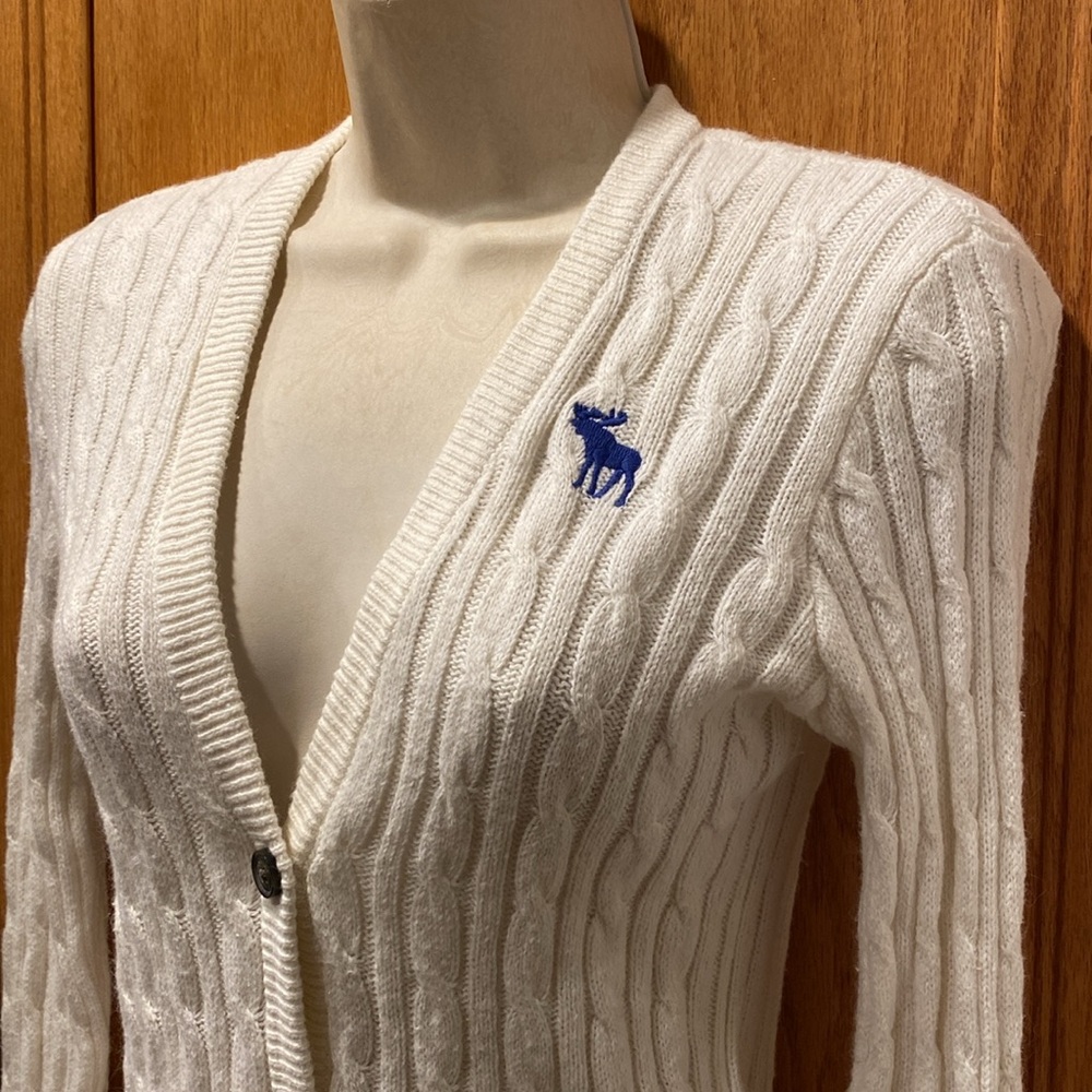 Abercrombie Kids Cream Cable Knit V Neck Button Front Sweater Cardigan Size XL - Picture 6 of 9